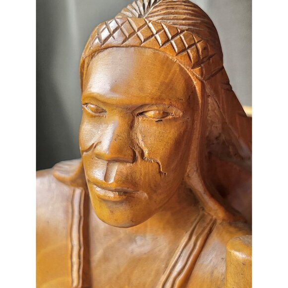 Hand-Carved Ifugao Female Wood Sculpture Narra Wood With Dog Figurine 13.5" Tall - Picture 13 of 14